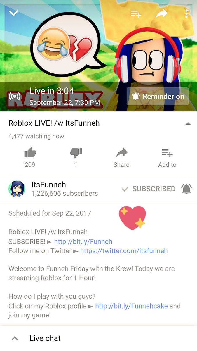 Mysenpaifunneh Twitter - roblox live with itsfunneh