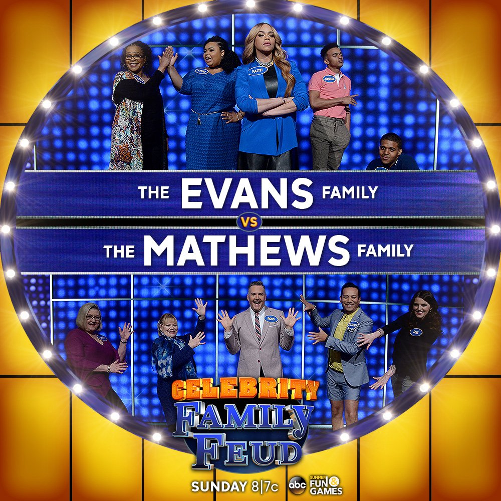 FamilyFeud's tweet image. Don't miss @helloross VS @faithevans + USA swimmers VS gymnasts THIS SUNDAY on #CelebrityFamilyFeud on ABC at 8|7c! #FamilyFeud #SteveHarvey