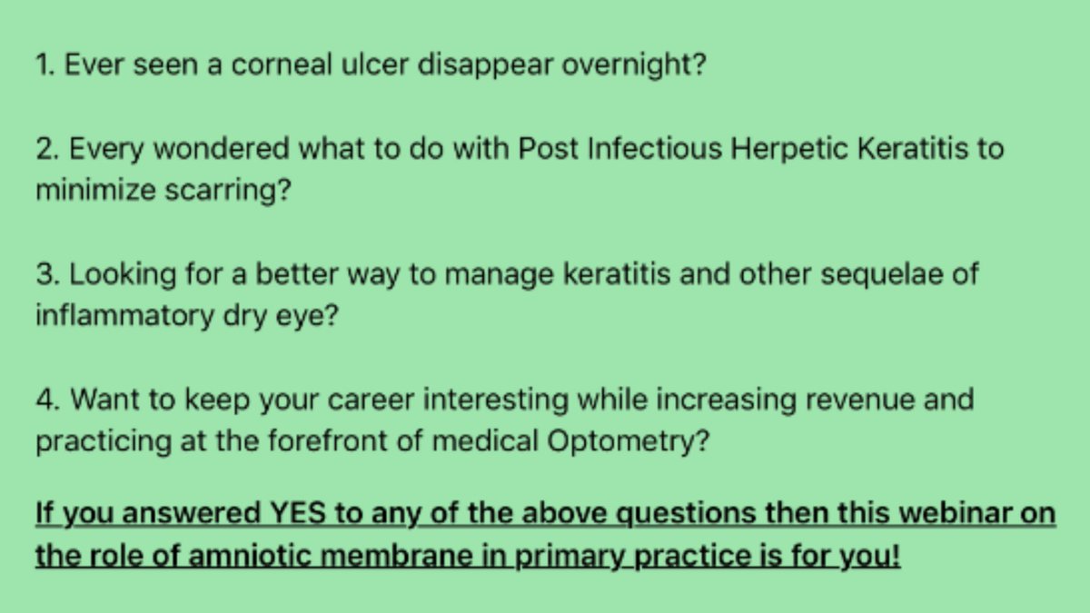 My_ODCE's tweet photo. Register at https://t.co/GX6JOUd4ZV for a great and free webinar (Wed 9/27) on therapeutic use of Amniotic Membrane in Optometric practice! https://t.co/8y2ZnkuLvj