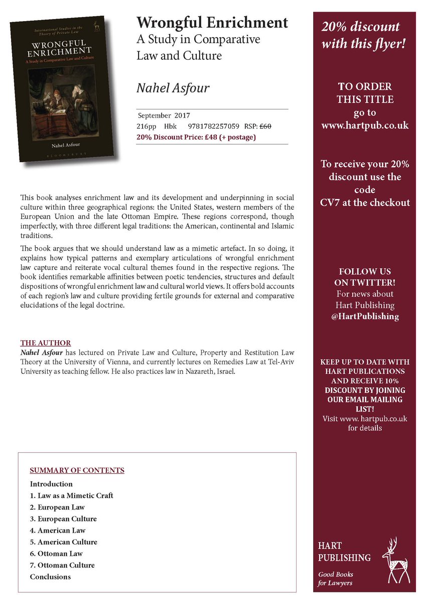 nn_asfour's tweet photo. Excited to announce the publication of my book Wrongful Enrichment (Oxford:Hart). It deals wth correlations btwn law &amp; cultural perceptions. https://t.co/AQXKhanYzW