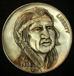 Hobo_Nickel_Soc's tweet image. #OTD 9/23/1981 #FirstNations leader &amp;amp; Actor Chief Dan George died at 82 #HoboNickel #CoinCarving by #HowardThomas #NativeAmerican #CoinArt