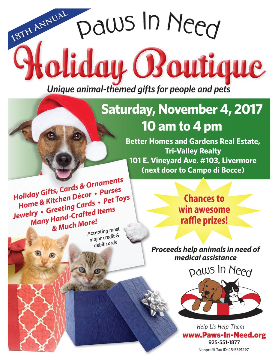 PawsInNeedBA's tweet image. Start your holiday shopping at the Paws In Need HOLIDAY BOUTIQUE on Sat., Nov. 4th at... #HolidayBoutique 1/2