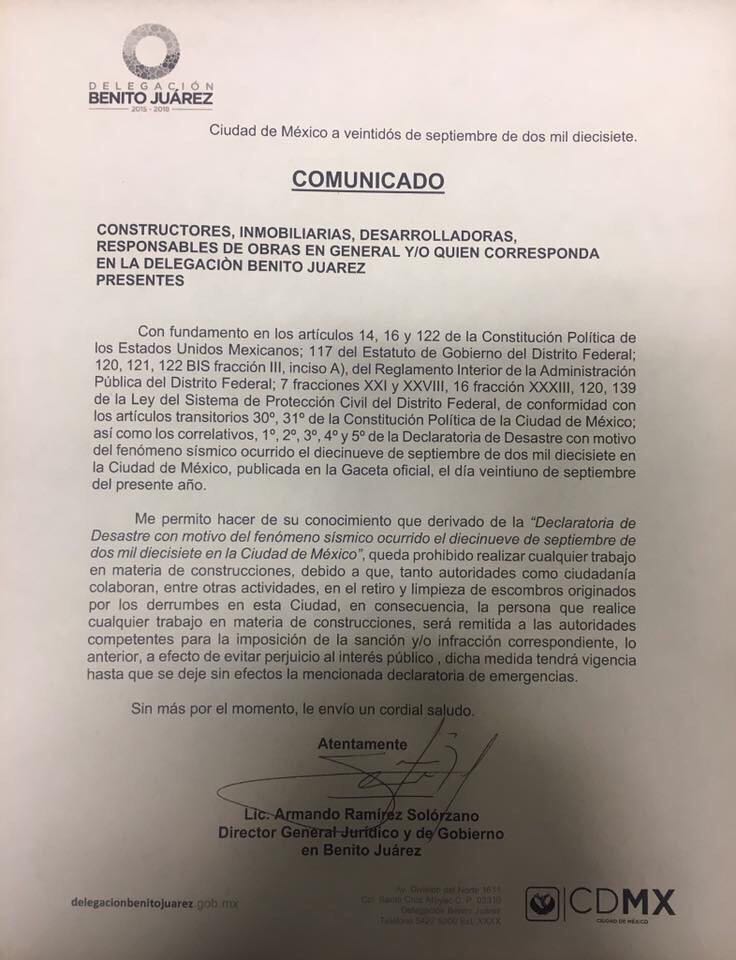 RedGpeTepeyac's tweet photo. @DelegacionBJ  y @DelCuauhtemoc EMITEN PROHIBICION PARA REALIZAR OBRAS. FALTA @gamadero @vhlobo  #Sismomexico2017  #SismoCDMX #FuerzaMexico https://t.co/0u4zWYvNlj