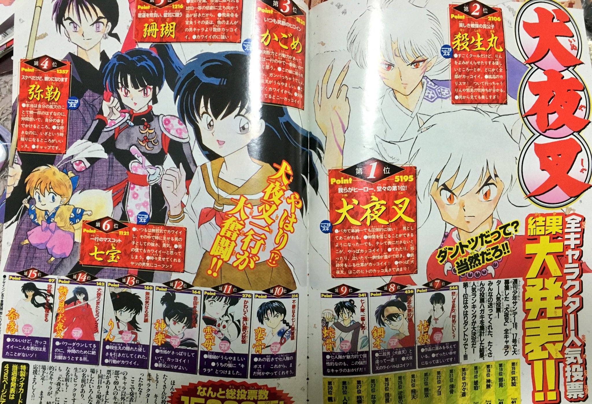 ユラン 犬夜叉連載中のサンデーでの人気投票 さすが丸様 犬夜叉一行の間に入ってくる 笑 コメント１つ１つに同感ー T Co 6x59ztxjxh Twitter