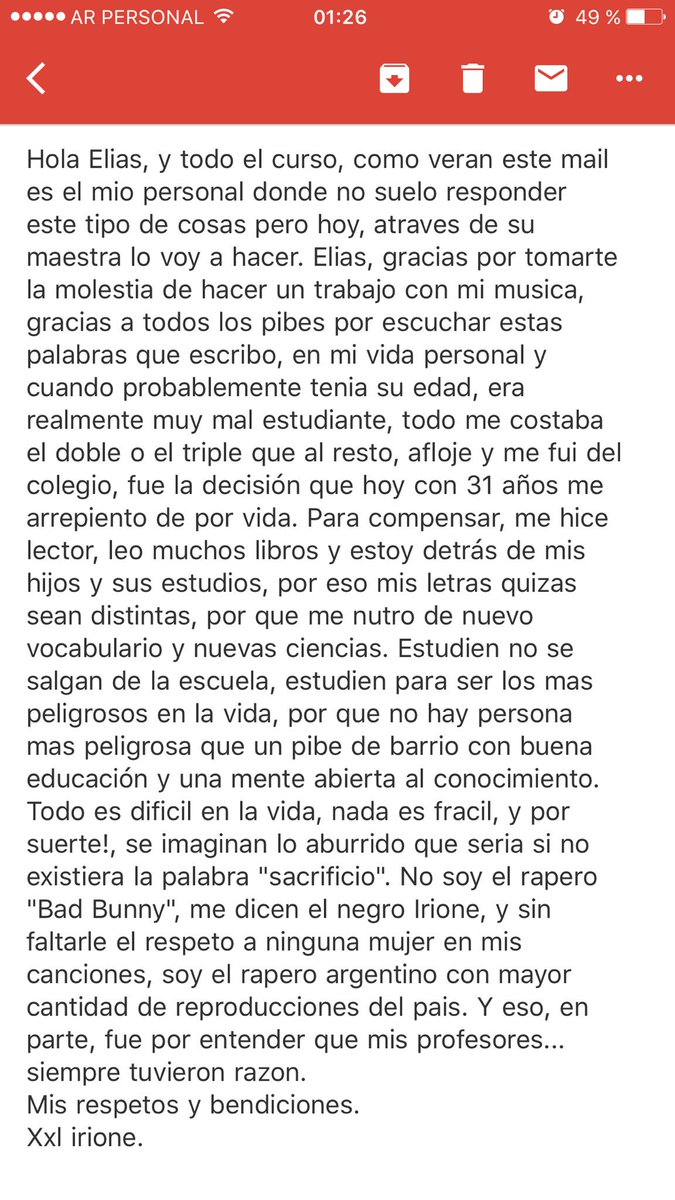 xxlirione's tweet photo. Una maestra de un colegio de Mar Del Plata me pidio una palabra de aliento para sus alumnos. Aca mi respuesta. https://t.co/f8qxZeLVDc