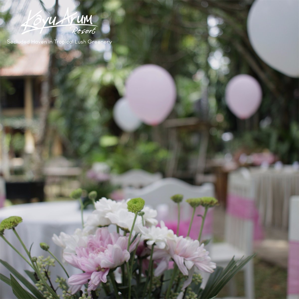 Make your party better with your personal preference and customized party. We arrange a outdoor party with pink and white decorated table