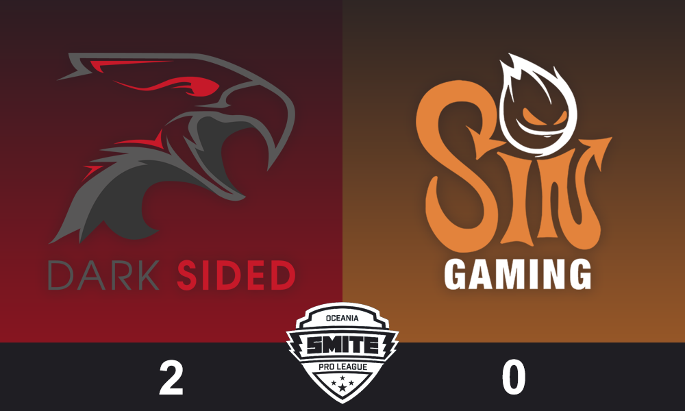 SPL_Oceania's tweet photo. Game 2 is over and @Dark_Sided take @SinOceania 2-0! Sin will play in the gauntlet next week! GGWP #SMITEOPL

📺: https://t.co/oJMVrindY4 https://t.co/GvioJTWWZC