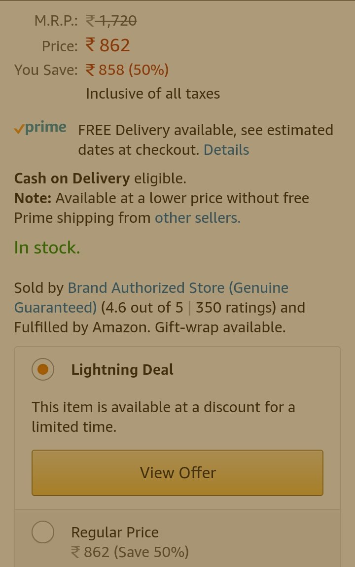 _sethia's tweet photo. When @amazonIN tells you its lightening deal time but the deal price is MORE than regular price! Seen it happen a lot! Y #DealScam #SaleScam https://t.co/7hrPQuw2vL