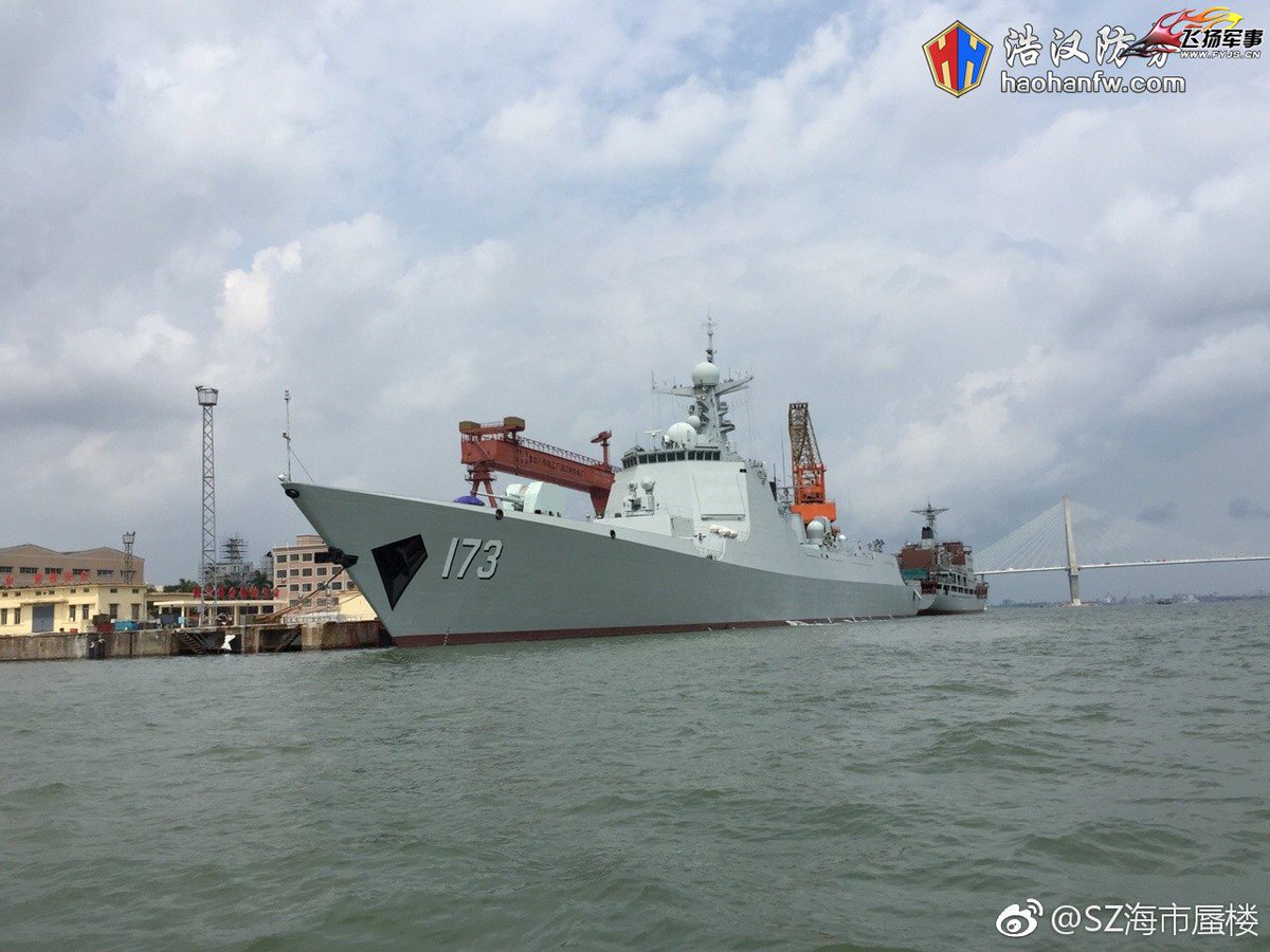 rajfortyseven's tweet photo. #China #PLAN #Type52D #173 #Changsha broke dn #IOR (#ExMalabar2017)now spotted at #Zhanjiang Notice #Type904 #884? #Jingpohu in background https://t.co/0FEkCvMEm3