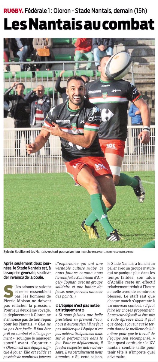 StadeNantais's tweet photo. [FÉDÉRALE 1] La Revue de Presse du samedi matin avant le choc face à Oloron Sainte-Marie demain #FCOSNR @#FCOloron vs. @StadeNantais ! https://t.co/nqZV42VOIL
