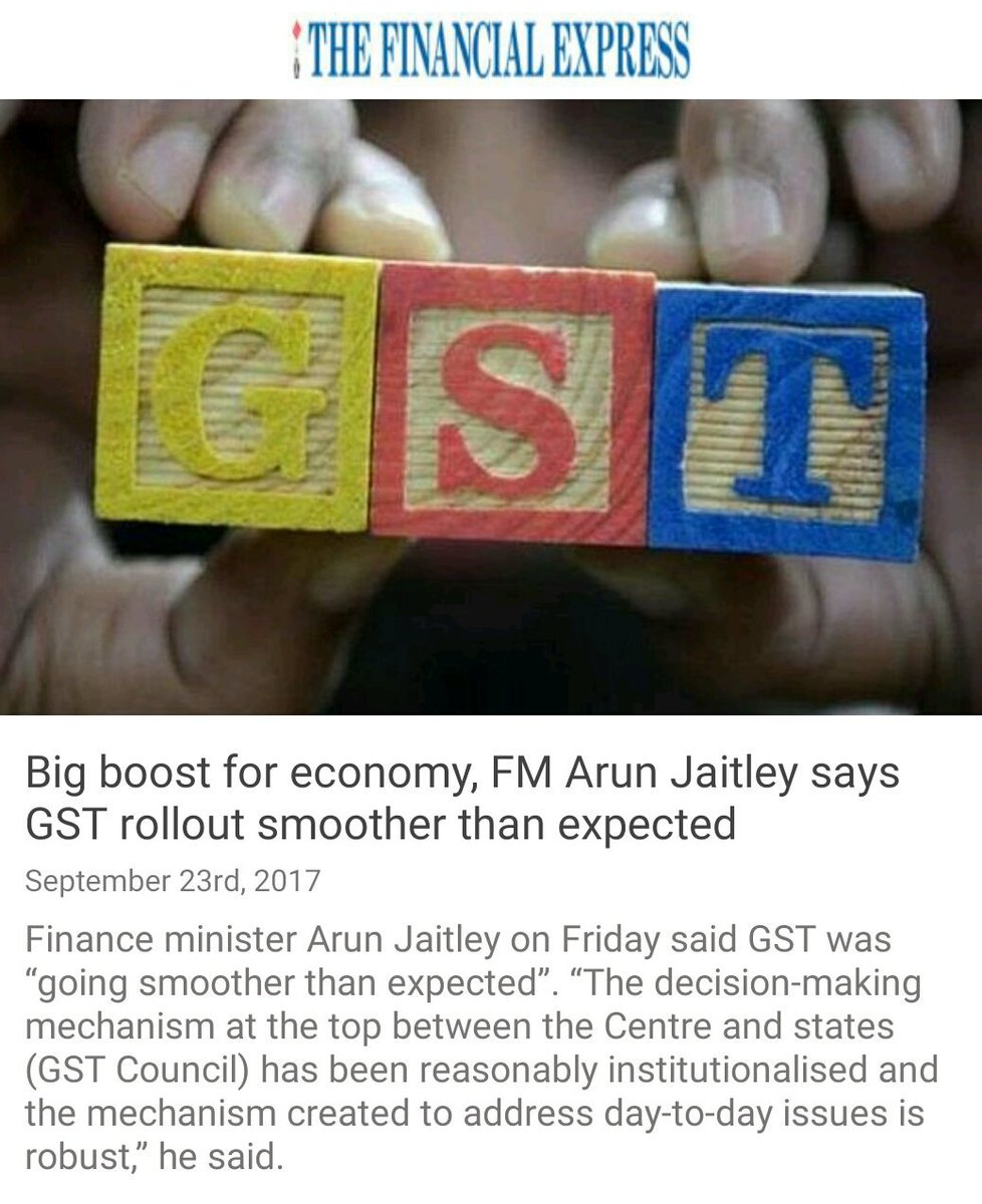 Sanju16pune's tweet image. Big boost for economy, FM Arun Jaitley says GST rollout smoother than expected
financialexpress.com/economy/big-bo… 
#GSTRollout