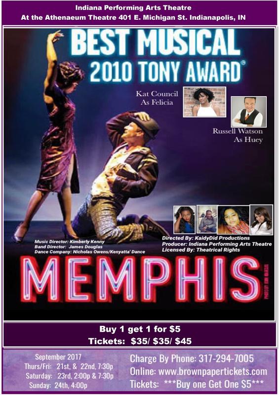 AroundIndy's tweet photo. #Indy Sept. 23, 2017: "Memphis the Musical" @AtTheA, 2 &amp; 7:30 pm. https://t.co/T28NkMCXeG #Indianapolis #Indiana @ipacindy https://t.co/dtupVuYSFk