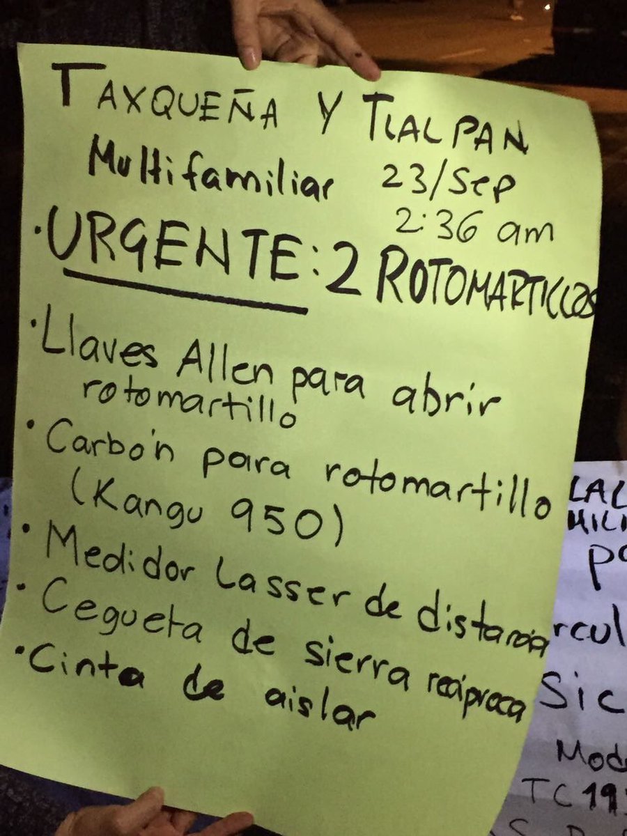 GuiaCDMX's tweet image. Se requieren 2 rotomartillos y carbones en #MultifamiliarTlalpan, por favor. #InfoReal #FuerzaMéxico 2:56 am