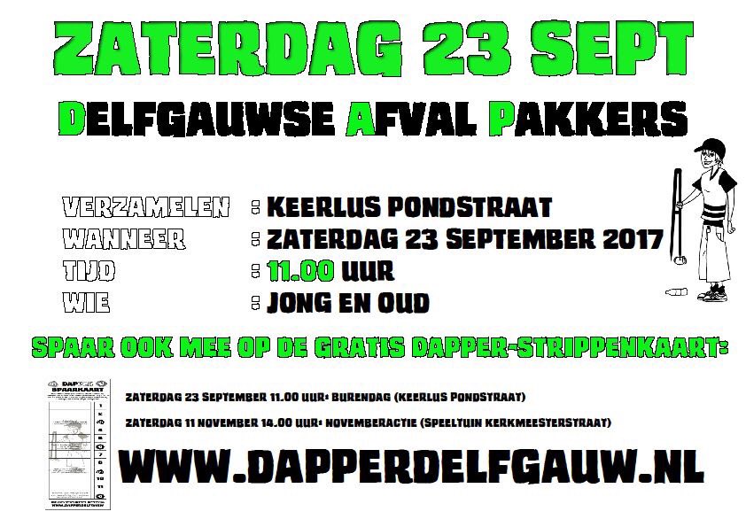 Straks om 11 uur bij keerlus Pondstraat #dapper opruimen!