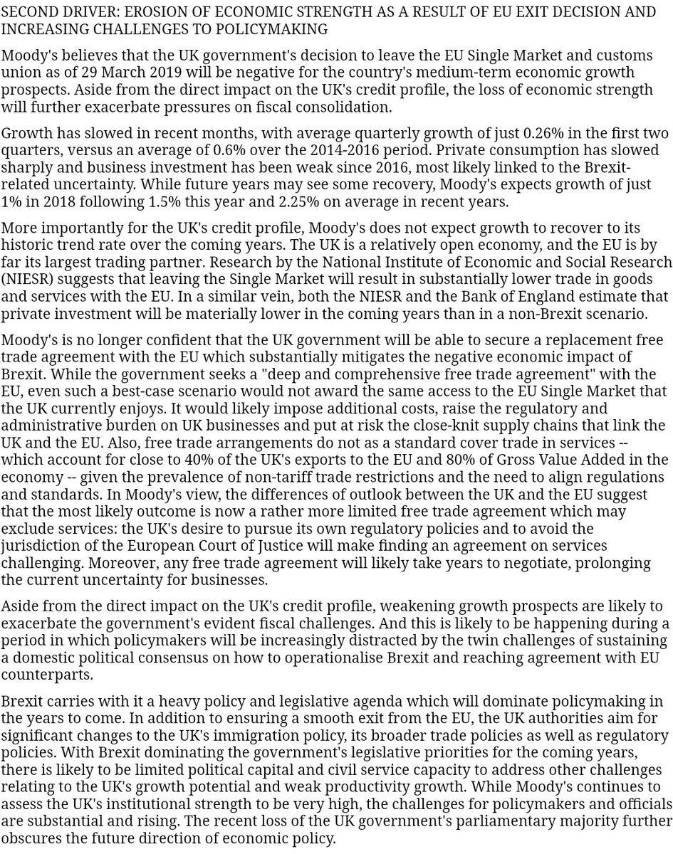 From Moody's report downgrading UK credit rating. Perhaps a Brexiter would like to explain which part of this is wrong.