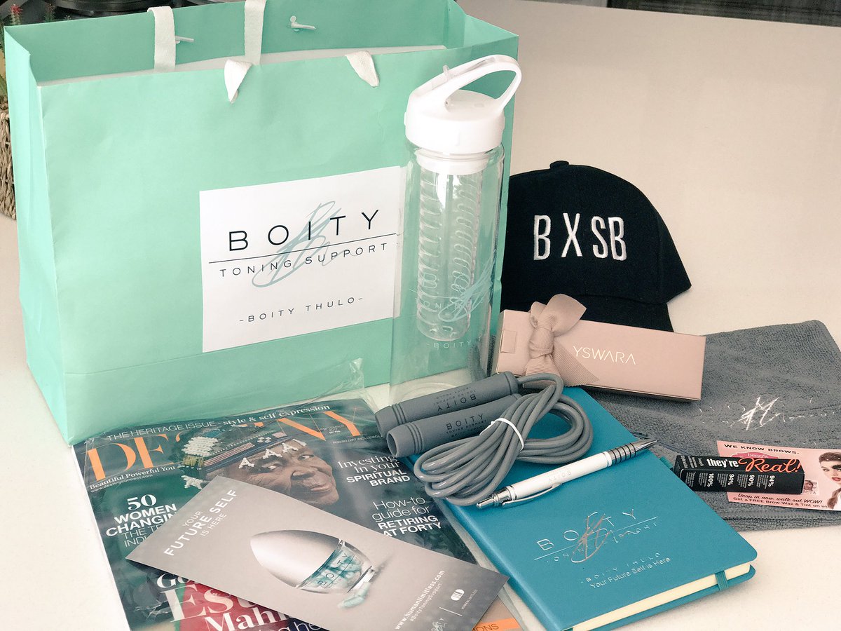 Boity's tweet photo. Here it is. 😍💙 @BoityToningSupp launch goodie bag. https://t.co/bYK9s1M06X