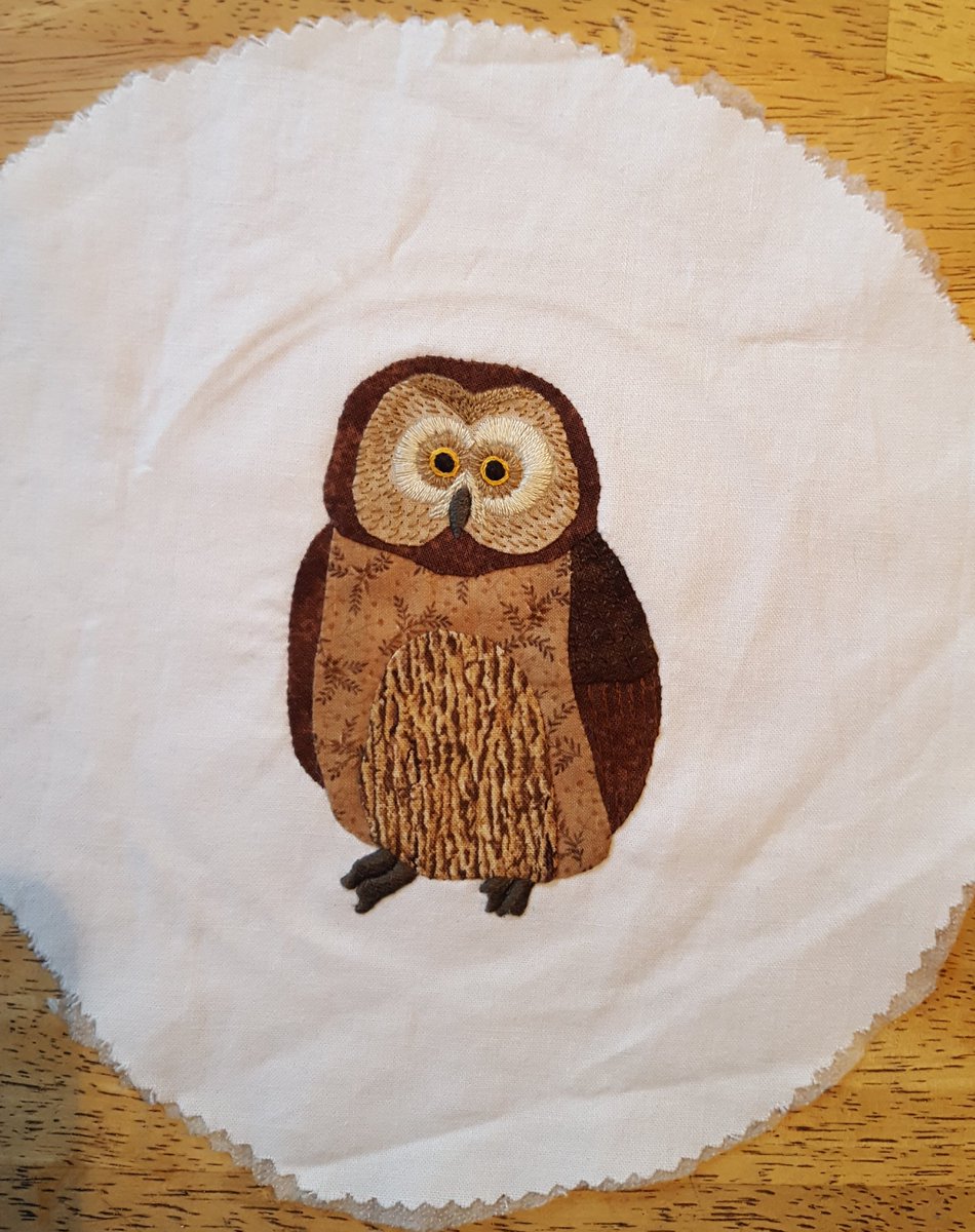 RachelHewlett2's tweet photo. I'm not embarrassed to share my failures! This #owl was one of my first attempts at #needleturn #applique. Not the look I was after! https://t.co/5JlemNHZnk