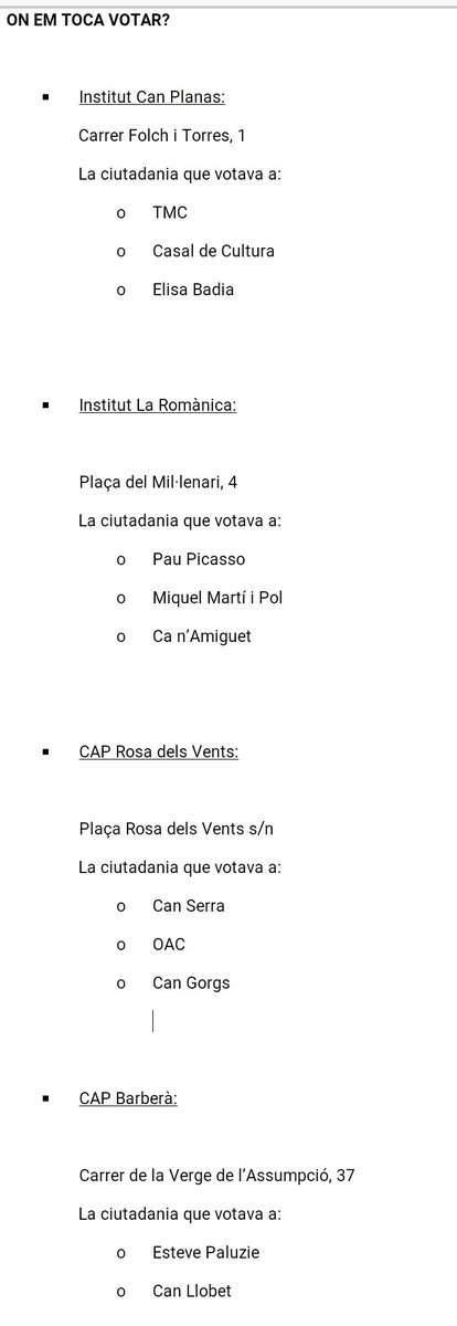 ERCBarbera's tweet image. A #Barberà tenim 5 punts de voració:els 2 CAPs i els 2 Instituts 📣📣 L' escola d'adults NO és un punt de votació ❗❗ Mira la imatge: #1O