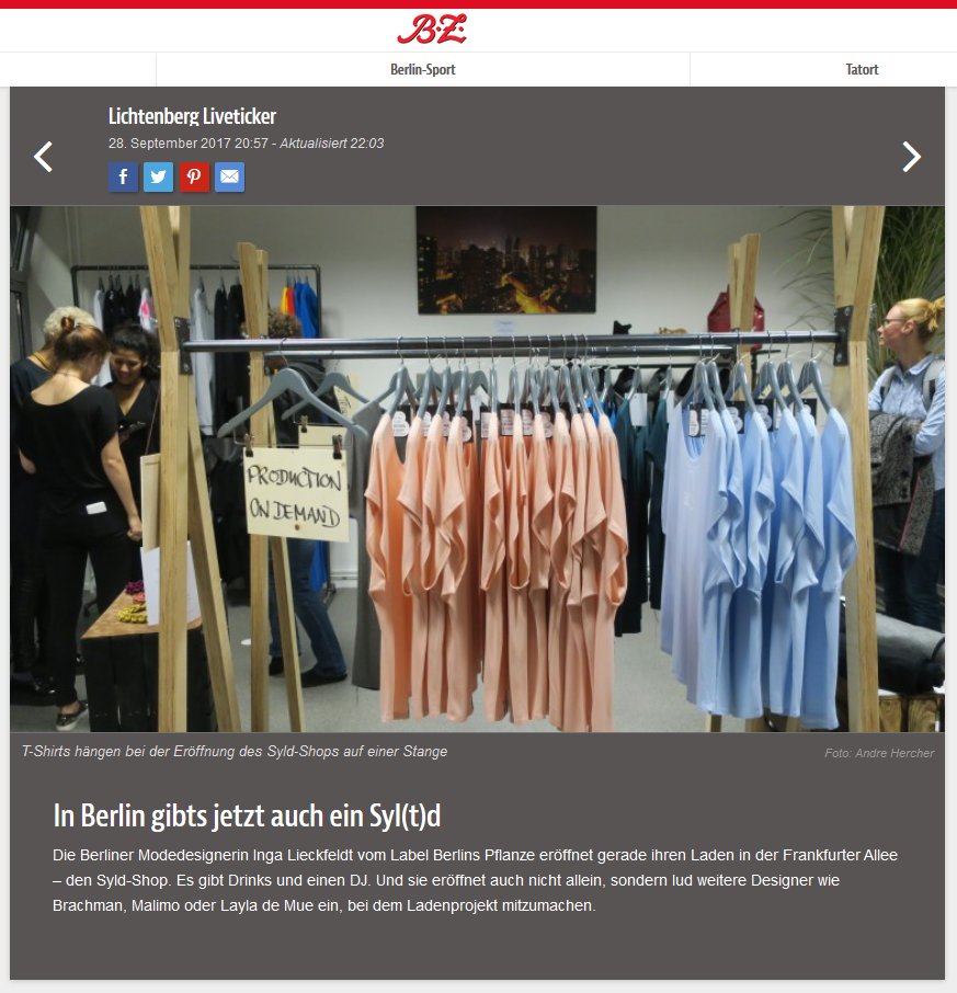 FIRST MEDIA COVERAGE #SYLDSTOREBerlin #lichtenbergliveticker <a href="/bzberlin/">BZ Berlin B.Z.</a> ! New home of <a href="/BERLINA_PFLANZE/">Inga Lieckfeldt</a> #thankyou #syldstoreberlin #opening