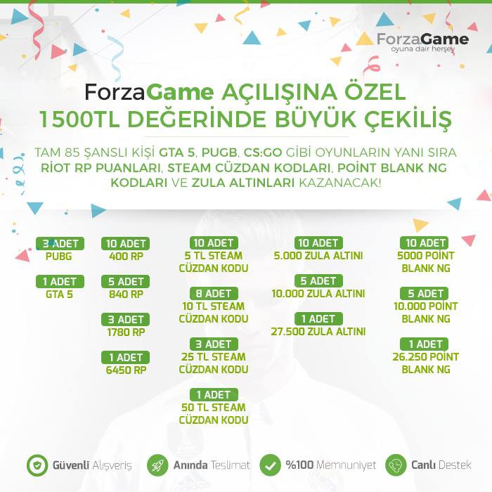 forzagame_com's tweet photo. Çekilişimiz bir saat sonra sonlanacaktır.Katılan herkese #forzagame ailesi olarak başarılar dileriz. :) 
#Çekiliş #oyun #LeagueOfLegends #rp https://t.co/vG499DKjxi