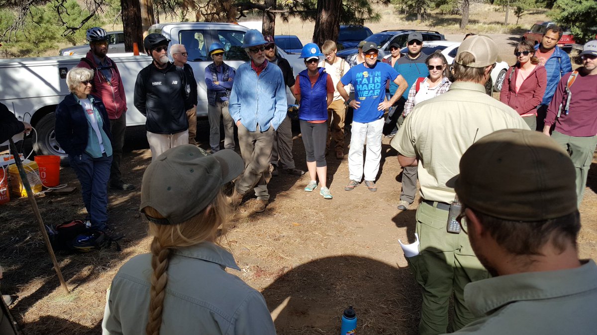 CoconinoNF's tweet photo. #DeerHillTrail REI trail work day ⛏ Safety talk and tool demo. #Flagstaff #NPLD https://t.co/rSeg4Gc92e