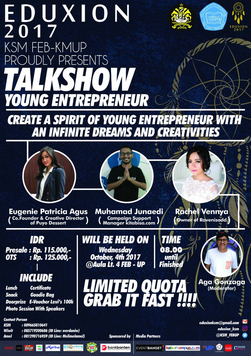 Hi Millennials!🙆🙌
Mau jadi millennials yang produktif dan punya karya sendiri?💭
Yuk join acara Talkshow di #EDUXION2017