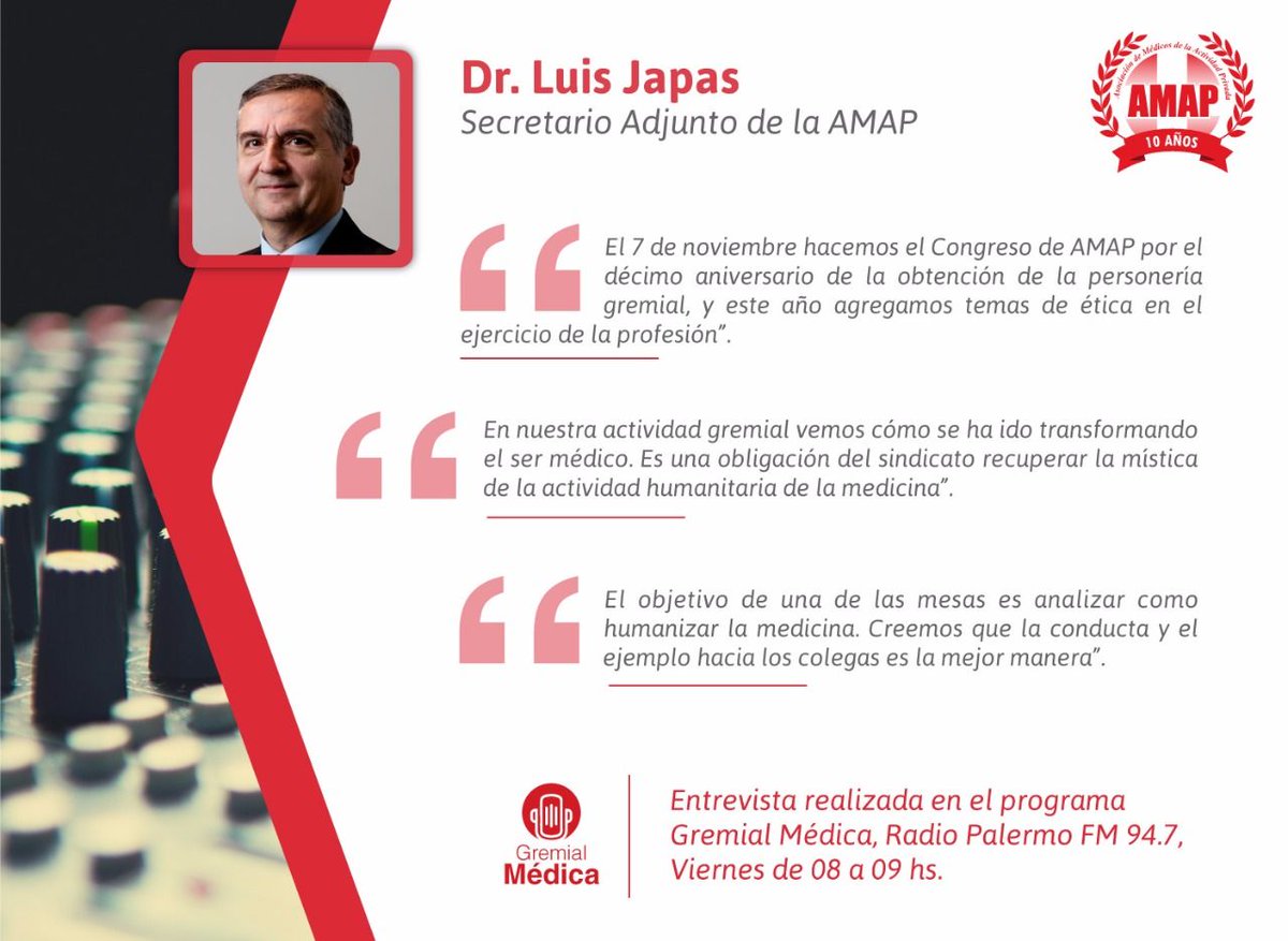 SindicatoAMAP's tweet photo. Te compartimos los destacados de #GremialMedica del sábado 23
#RadioAMAP #ÚltimasNoticias #Medicina
¡Escuchalo acá! https://t.co/p5mGiVwzTt https://t.co/HjZuHo0LY9