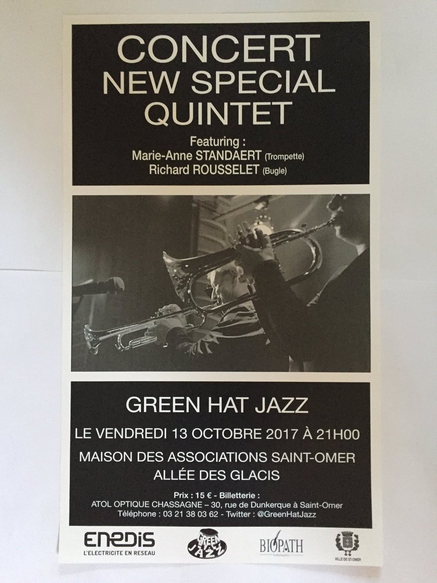 GreenHatJazz's tweet image. Rendez vous le 13/10 pour le concert #NewSpecialQuintet avec le soutien de @VilleSaintOmer @enedis_npdc #Biopath