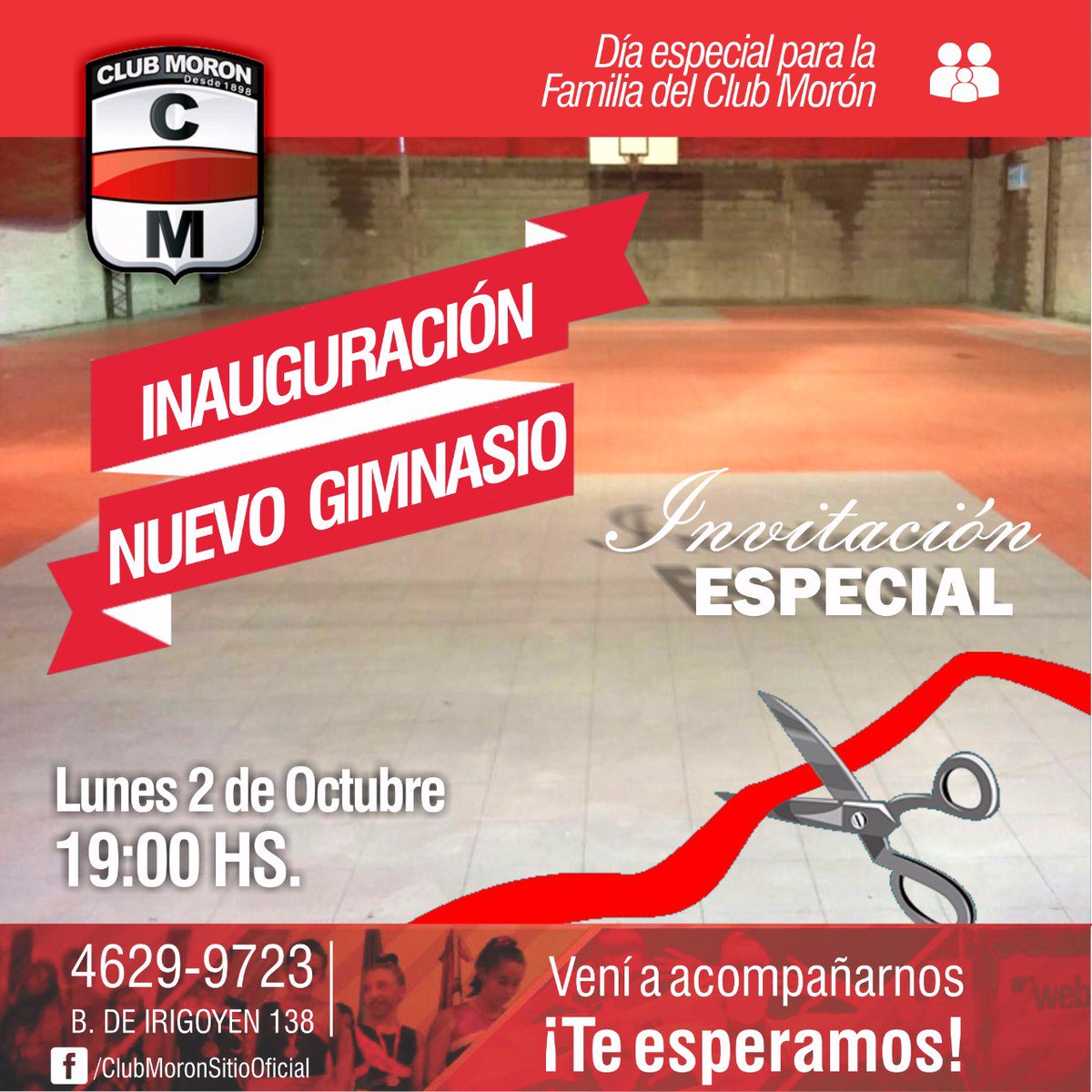 Con el esfuerzo de todos Club Morón sigue creciendo. Acompañennos en la inauguración del nuevo gimnasio multideporte.
