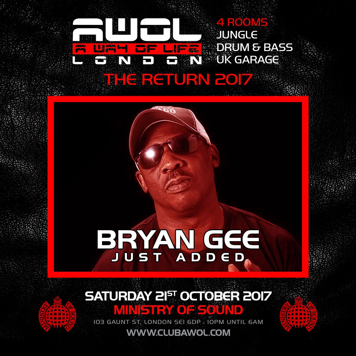 We're pleased to have just added <a href="/vforever/">bryan gee</a> AWOL Sat 21st Oct Ministry Of Sound
3rd release tickets &amp; VIPs from clubawol.com/tickets/ #AWOL