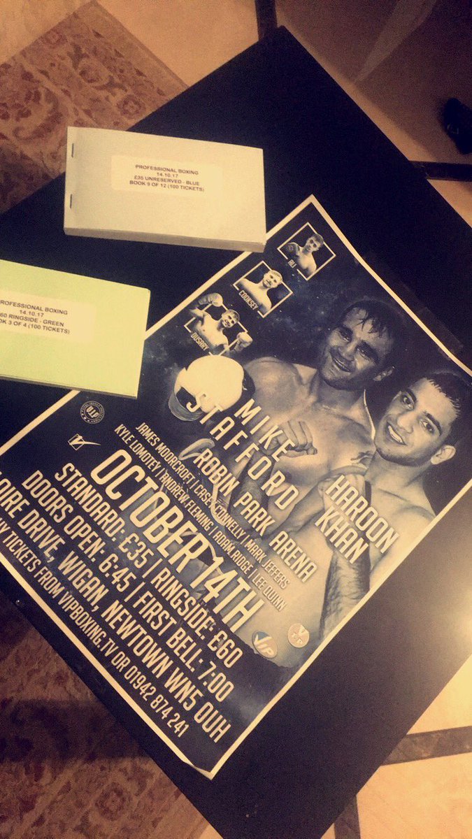 Tickets have arrived for my next fight on 14th October in Wigan. £35 general seating £60 ringside #TeamHK #TeamKhan