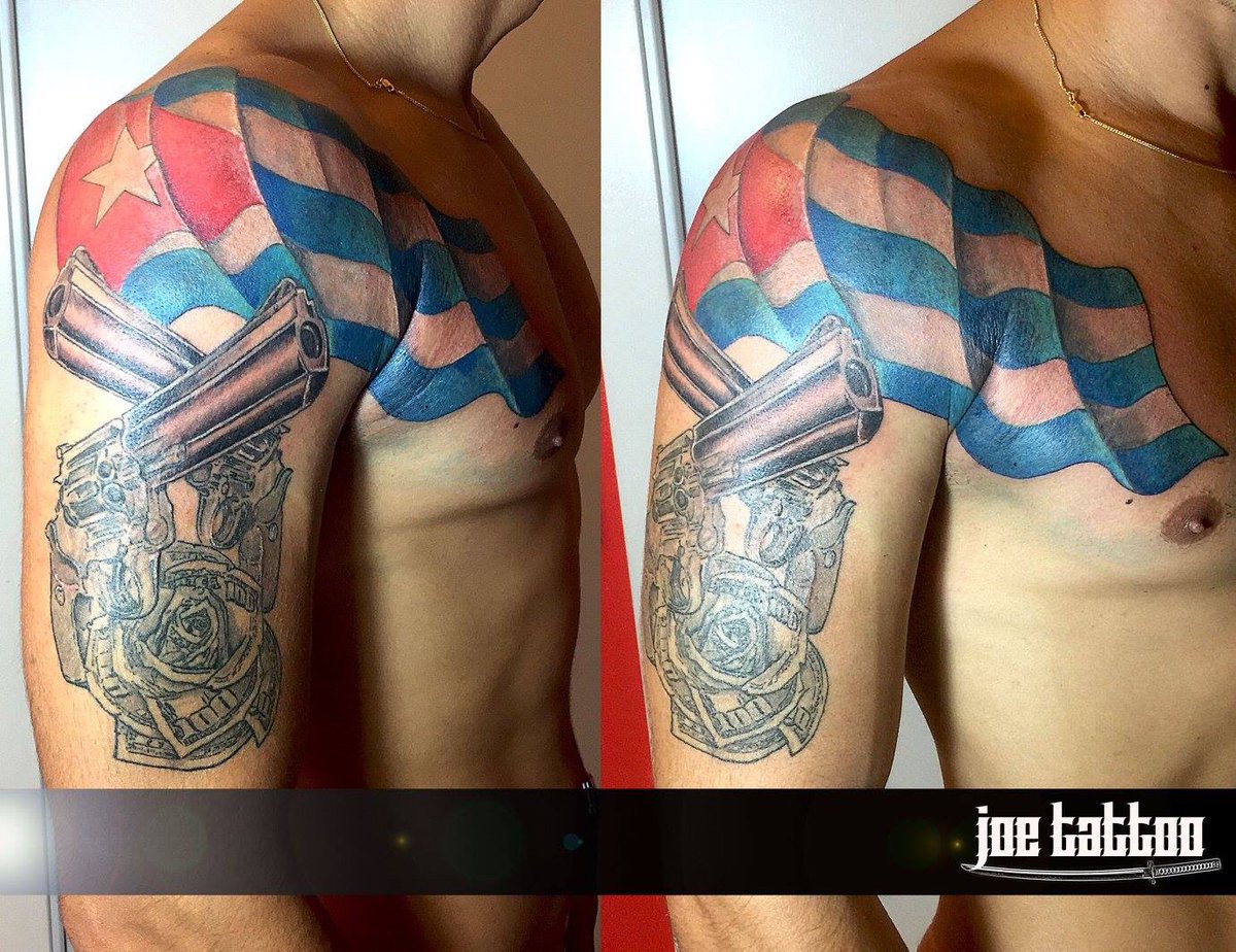 Joe Tattoo on X: "#cuba #flag #guns #rose #tattoo https://t.co/f7w34TM1LD" / X