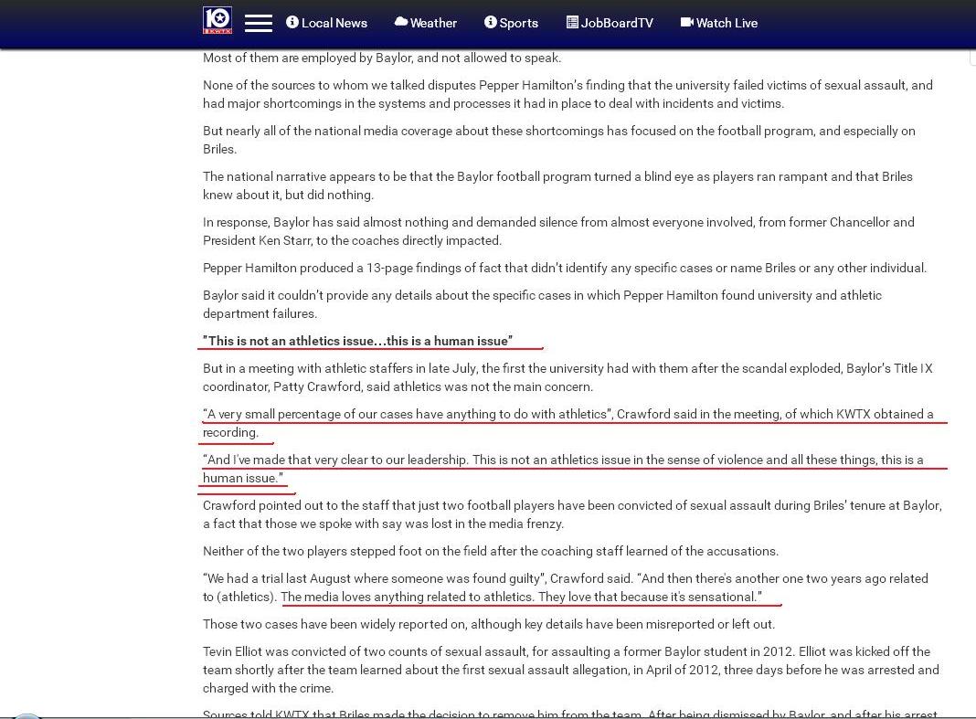 emtfr's tweet photo. @WilliamHD0124 @the_provoc8tion @AP_Politics @BarackObama Now let's talk about Baylor, shall we? Data=incomplete b/c #BaylorBOr & #PepperHamilton did not release rpt, but Title IX officer Crawford: https://t.co/Ysf03MmnrF