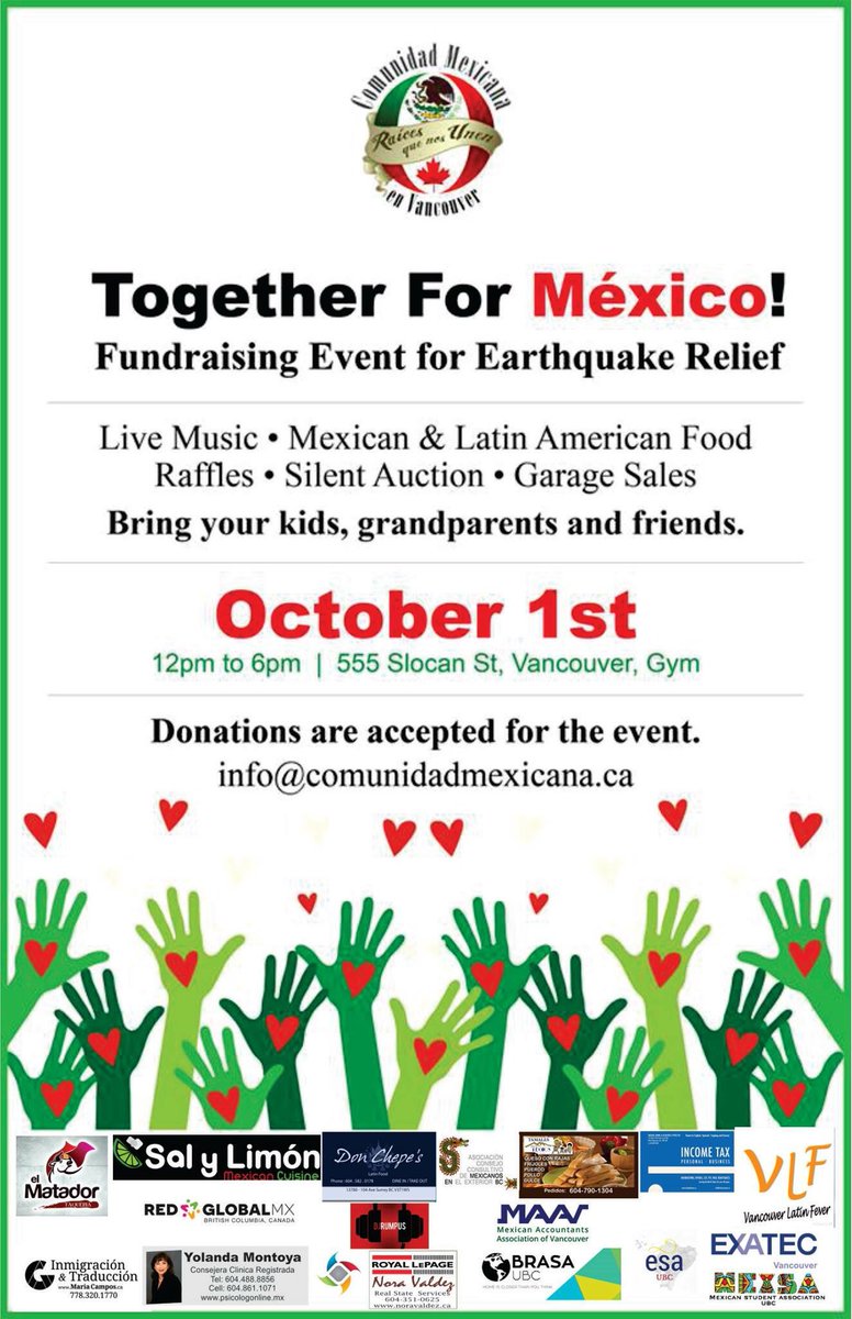 Salylimonvan's tweet photo. Sal y Limon is happy to join forces with the Mexican community in Vancouver to support our brothers &amp; sisters in need. Join us! https://t.co/AXE1kGNlX5