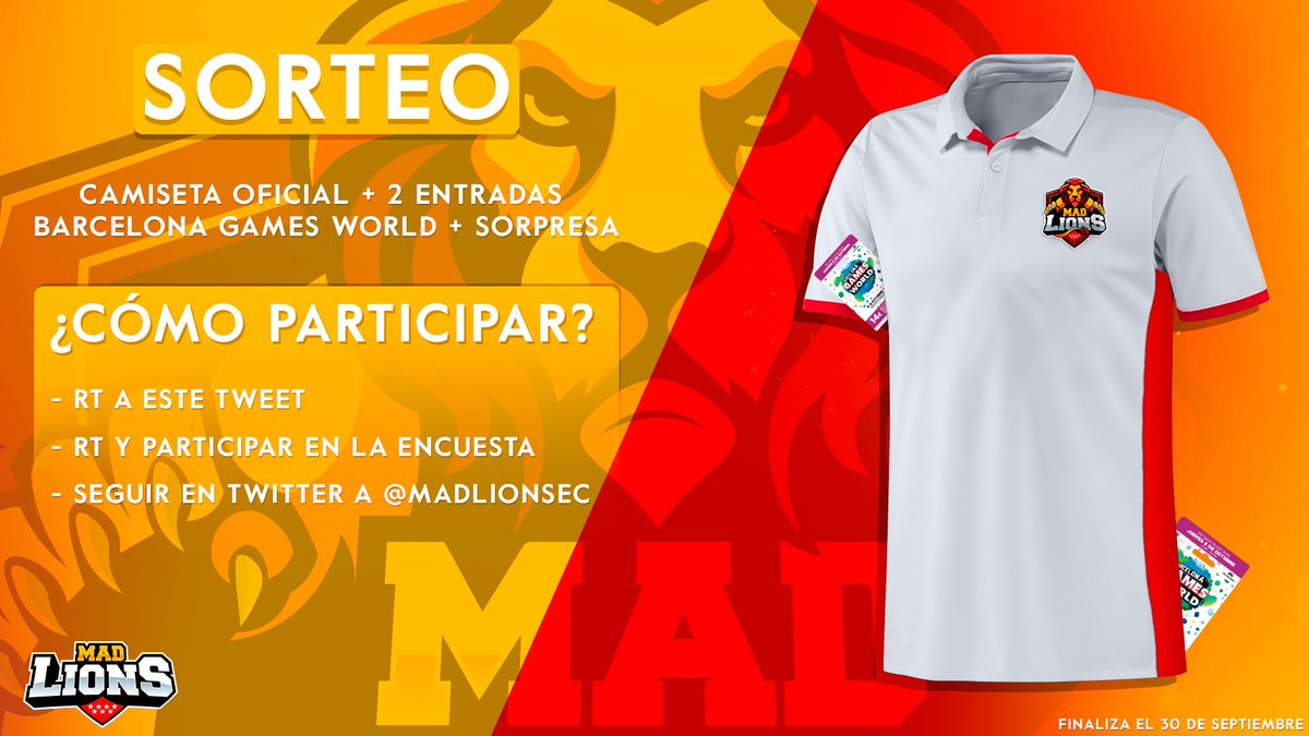 🎁| ¡SORTEO!

¡Gana 2 entradas para @BCNGamesWorld + Camiseta!
🎟👕

• RT tweet
• RT y participar: x.com/madlionsec/sta…
• Seguir @MADLionsEC