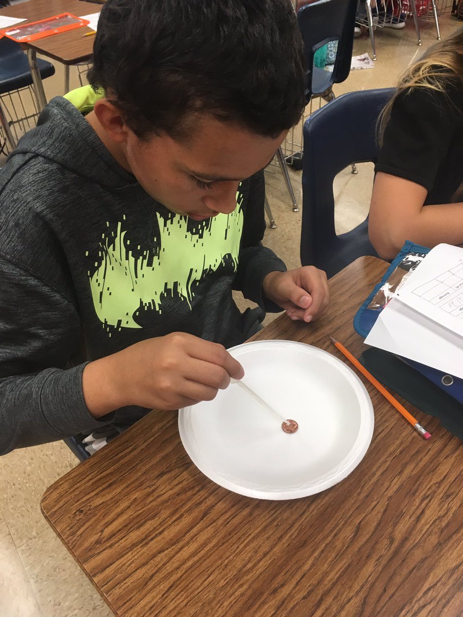 ConCon1211's tweet photo. Working on our scientific method in 6th grade science with our penny drop experiment on surface tension. https://t.co/gcgfVFI3u9