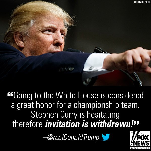 FoxNews's tweet image. Earlier today, President @realDonaldTrump made @StephenCurry30's decision to visit The @WhiteHouse for him. bit.ly/2y039JO