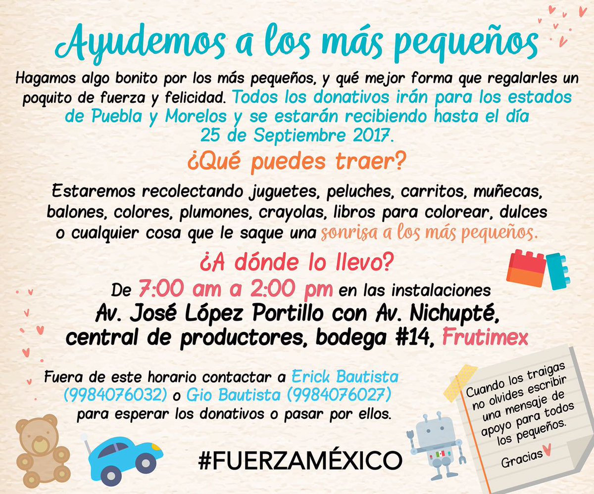 _Marusita's tweet photo. @VivoEnCancun #Sismomexico2017 Centro de acopio CANCUN, camión sale 25 y 29 de sept, donativos en buenas manos! @erickbaau @FrutimexCancun 📣 https://t.co/uSvdfJ9wAH