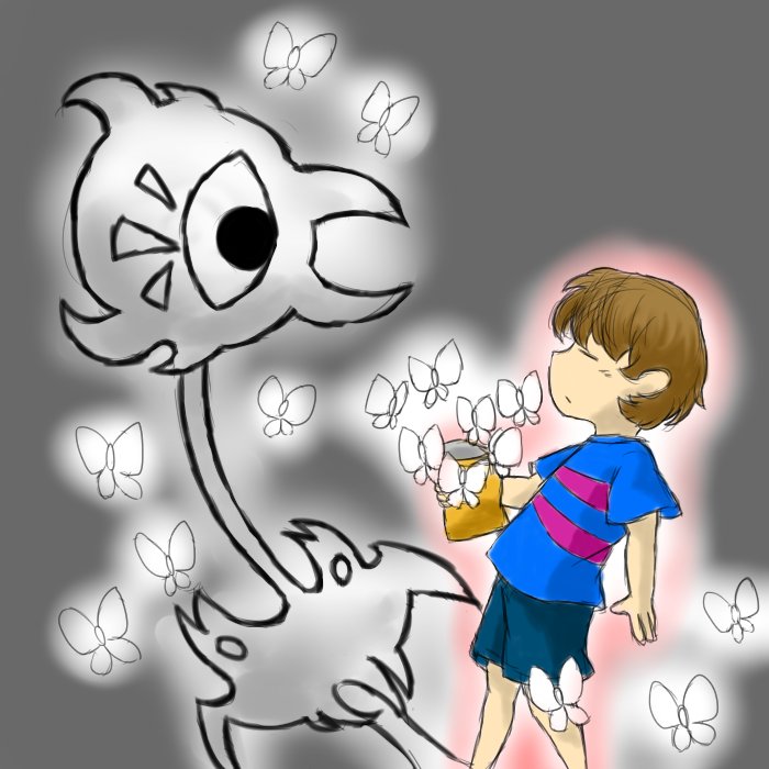 ほんしゅー Na Twitterze Undertale版深夜の真剣お絵描き60分一本勝負 お題 しにがみちょう 好きなアイテム チップスに 何かが集まってきている