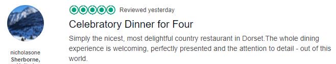 PlumberManor's tweet photo. Another 5-star review for our restaurant, thank you 'nicholasone' from Sherborne https://t.co/pVacDRDYZx