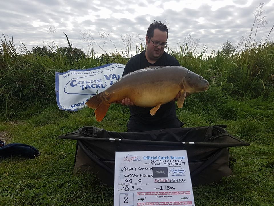 British Carp Cup Final. The biggest fish so far caught by the guys in peg 8. Adam Goodwin and Wayne Higgins.