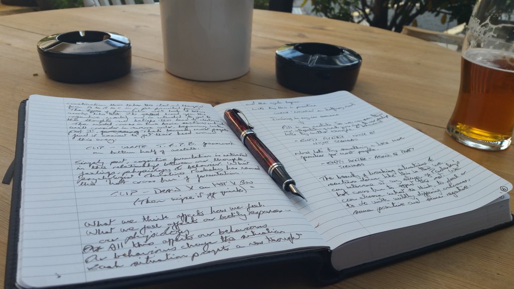 StuartSorensen's tweet image. In the pub (where else?) Planning the script for my next video. This one&apos;s on #formulation &amp;amp; the #cognitivemodel.