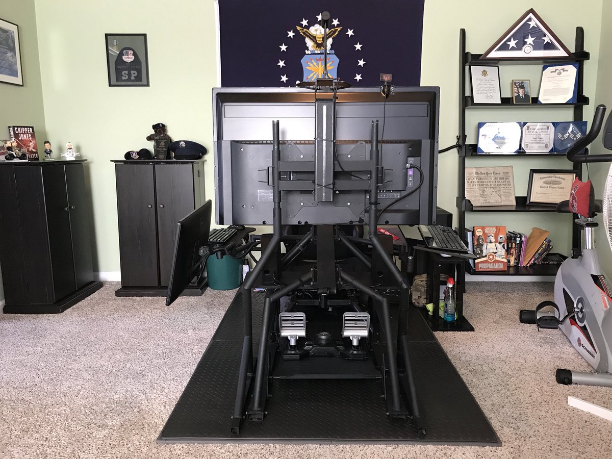 RogueSqdn's tweet photo. Took my @Obutto apart, placed some mats under it, and rewired everything neatly. 😓 #falcon4 #dcs #flightsimming #tired https://t.co/ibnQMkz9cJ