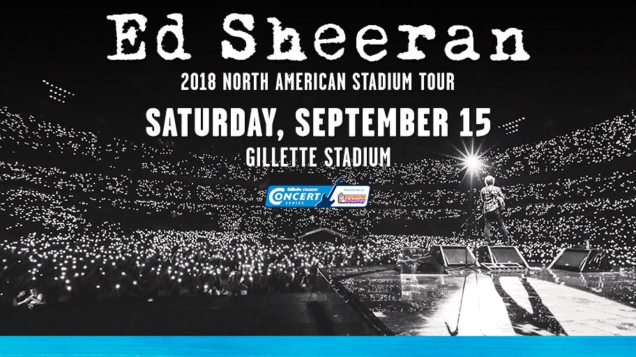 GilletteStadium's tweet image. Ed Sheeran returns to Foxboro on 9/15/2018! Want to win your way in?

1️⃣ Follow us
2️⃣ RT this
3️⃣ You're entered!

bit.ly/2wJ8t3W