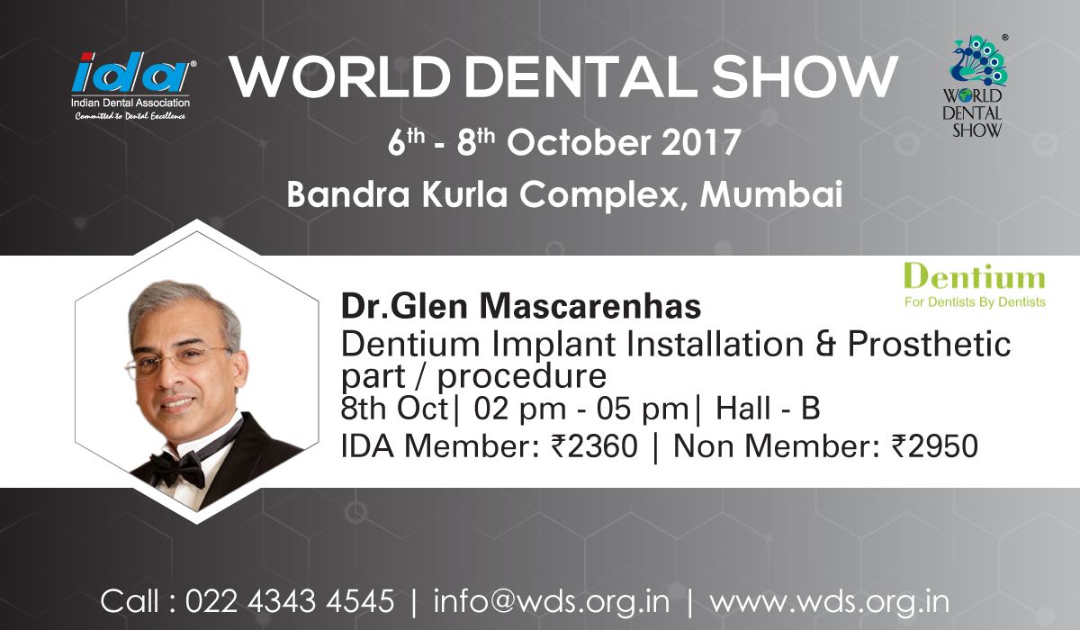 ida_head_office's tweet photo. Start your implant journey by Dr Glen Mascarenhas. #RegNow for hands-on course on Implant placement. 8 Oct @ #WDS2017. WhatsApp  8879636934 https://t.co/cp0M8NX3Eo