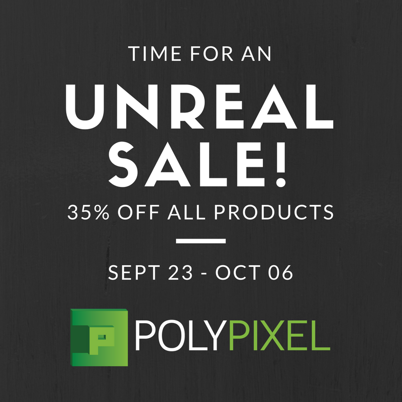 PolyPixel3D's tweet photo. 35% off all our products on the @UnrealEngine  Marketplace until October 6th! https://t.co/oBykFVJP9v head on over! https://t.co/z3mMIqSBHF