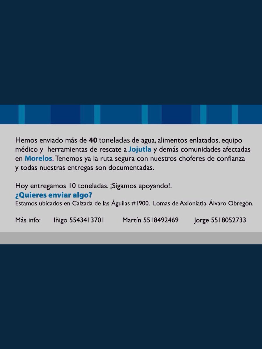 Ojo voluntarios y centros de acopio que quieran enviar a Jojutla 👇🏼