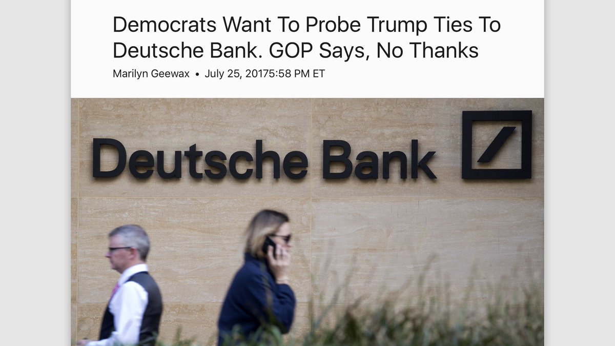 His 6 bankruptcies.. http://www.politifact.com/truth-o-meter/statements/2016/jun/21/hillary-clinton/yep-donald-trumps-companies-have-declared-bankrupt/Made it so he couldn't get US loans. So he got them at Deutsche Bank http://www.npr.org/2017/07/25/539314966/democrats-say-probe-trump-ties-to-deutsche-bank-gop-says-no-thanks