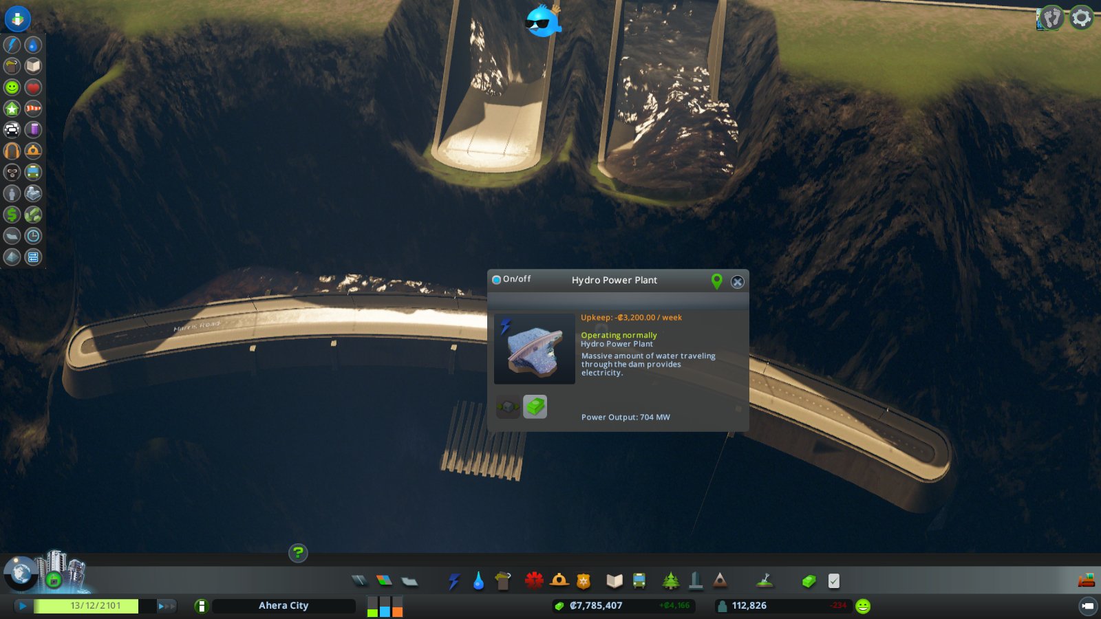 Ahera 汚水を排出する溝を作ったけど溢れた 排水溝を増やして対策 あと水力発電を入れてエネルギー回収 汚水で発電できるんだよな Citiesskylines