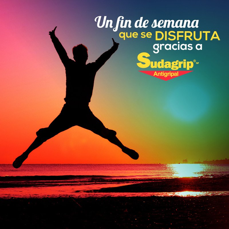 Con Sudagrip Día amanece con las energías para realizar todos tus planes este fin de semana. 

Consulta a tu médico.